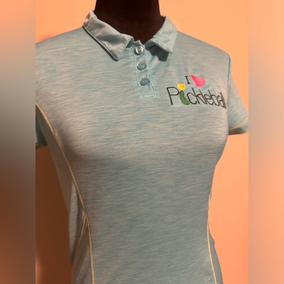 Preloved Lija Blue and Yellow I Heart Pickleball polo size small - Picture 2 of 6